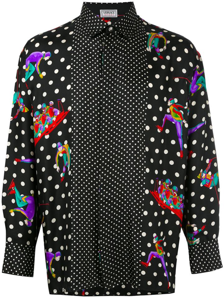 Versace Vintage Dots Mixed Pattern Shirt - Black