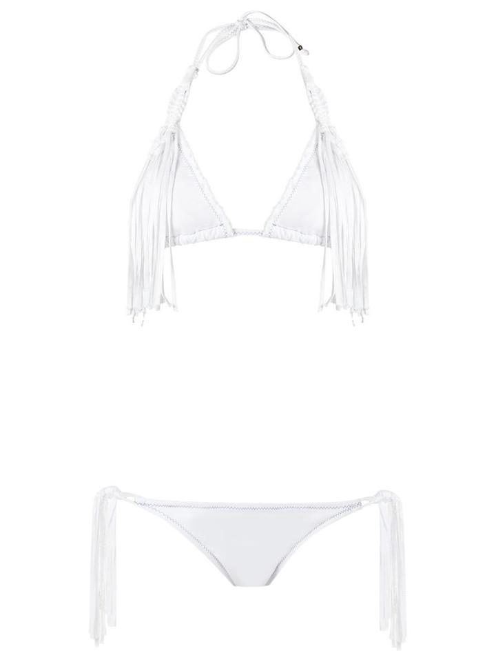 Amir Slama Fringed Bikini Set, Women's, Size: G, White, Elastodiene