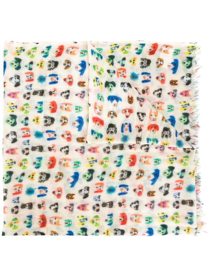 Bellerose Face Print Scarf, Women's, White, Wool/silk