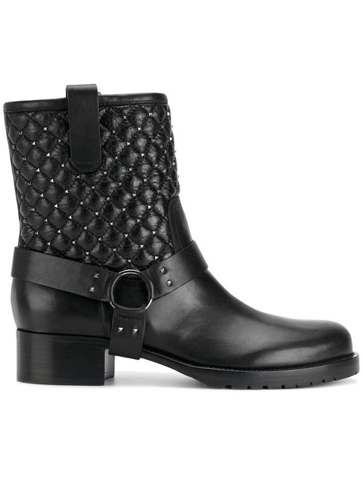 Valentino Black Leather Quilted Biker Boots