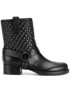 Valentino Black Leather Quilted Biker Boots