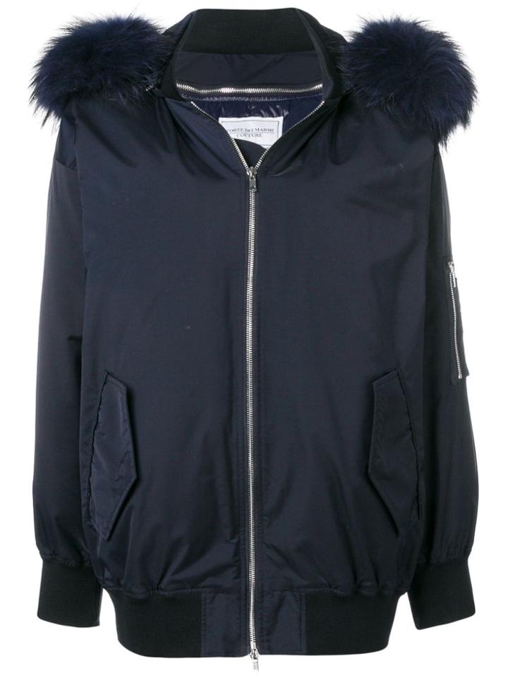 Forte Dei Marmi Couture Fur-trimmed Bomber Jacket - Blue