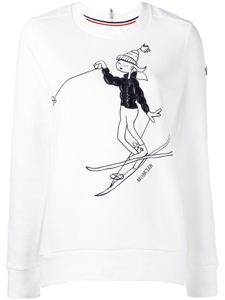 Moncler Grenoble Skier Print Sweatshirt, Women's, Size: Medium, White, Cotton/polyamide