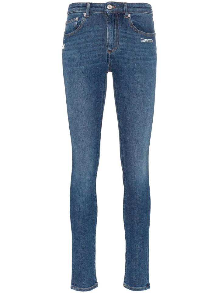 Off-white Embroidered Logo Stretch Skinny Jeans - Blue
