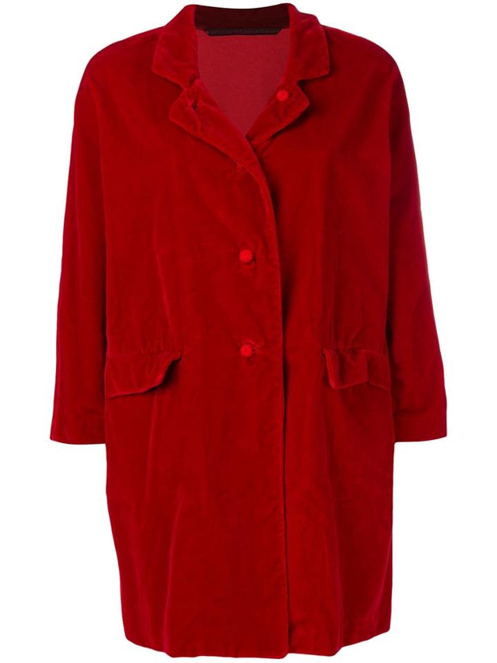 Daniela Gregis Velvet Single Breasted Coat - Red