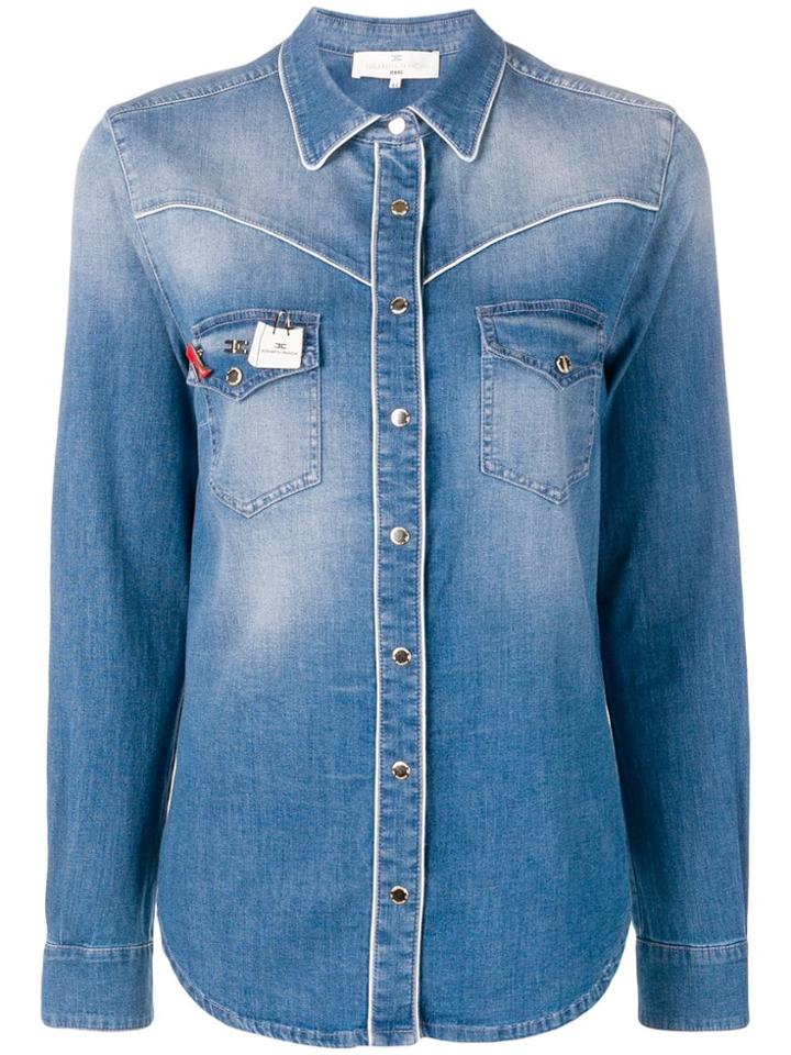 Elisabetta Franchi Branded Pin Denim Shirt - Blue