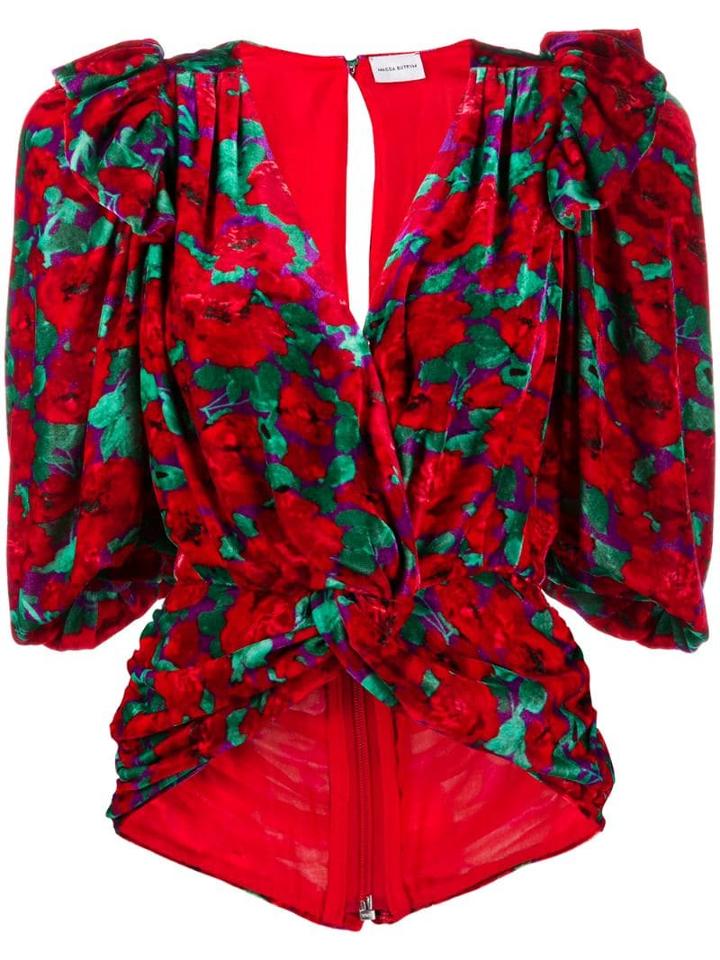 Magda Butrym Floral Print Wrap Blouse - Red
