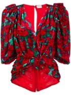 Magda Butrym Floral Print Wrap Blouse - Red