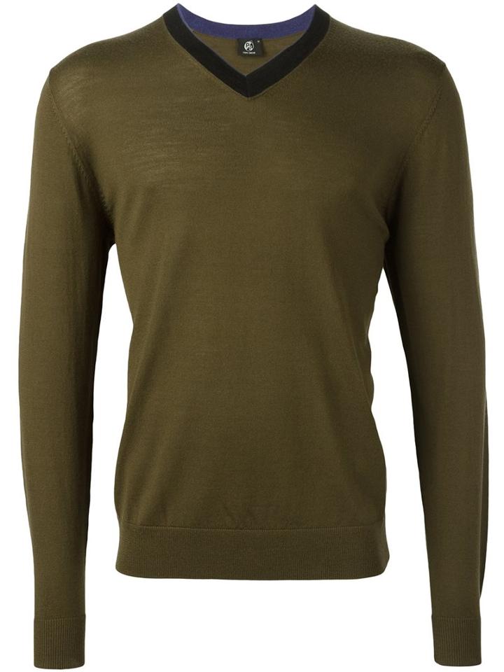 Ps By Paul Smith V-neck Jumper, Men's, Size: Xxl, Green, Merino