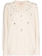 Christopher Kane Crystal V-neck Cashmere Blend Sweater - White