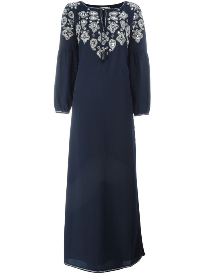 Tory Burch 'lisette' Embellished Kaftan Dress, Women's, Size: 4, Blue, Polyester/metallized Polyester