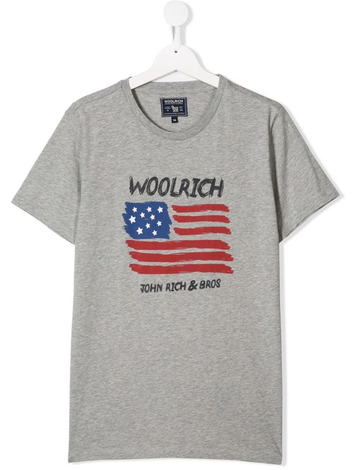 Woolrich Kids Teen Flag Print T-shirt - Grey