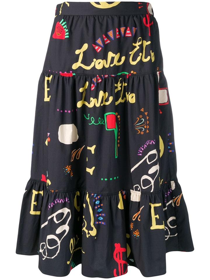 Etro Graphic Print Tiered Skirt - Blue