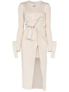 Off-white Knotted Layered-look Midi Dress - Neutrals