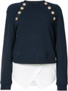 Derek Lam 10 Crosby - Buttoned Sweatshirt - Women - Cotton/acrylic - 0, Blue, Cotton/acrylic