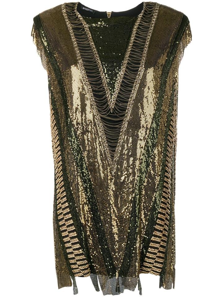 Balmain Sequin And Chain-trim Mini Dress - Gold
