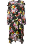 Preen By Thornton Bregazzi Floral Print Ruffle Dress - Black