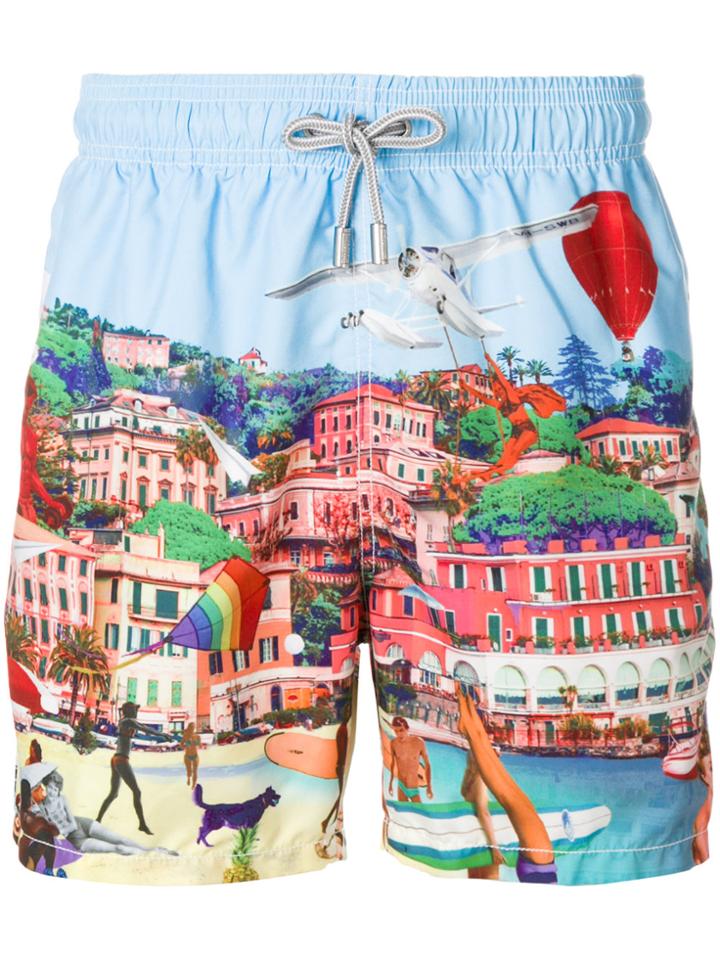 Mc2 Saint Barth City Print Swim Shorts - Blue