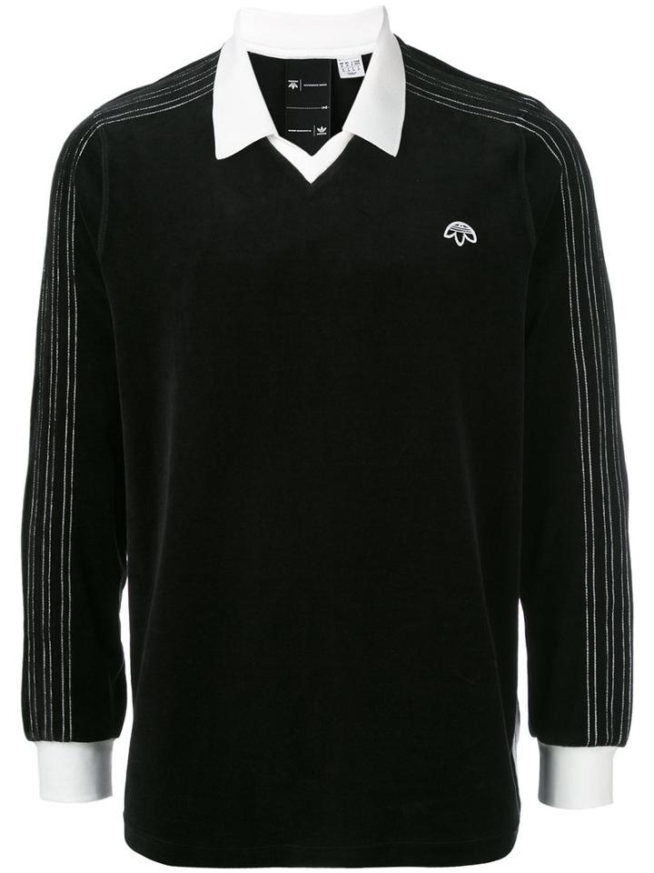 Adidas Originals By Alexander Wang - Velour Logo Polo Top - Unisex - Cotton/polyester - L, Black, Cotton/polyester