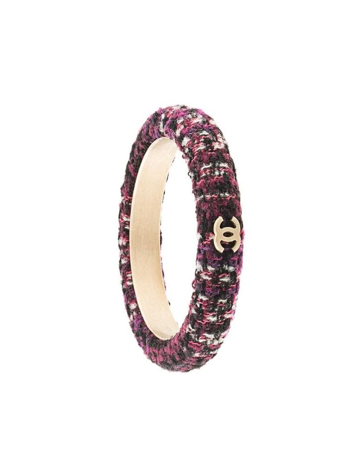 Chanel Pre-owned Cc Logos Tweed Bangle - Purple