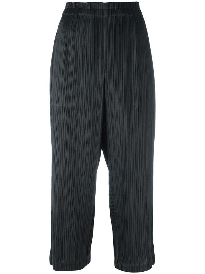 Pleats Please By Issey Miyake Pleated Cropped Trousers, Women's, Size: 4, Green, Polyester
