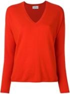 Allude V Neck Fine Knit Jumper, Women's, Size: Large, Red, Cashmere