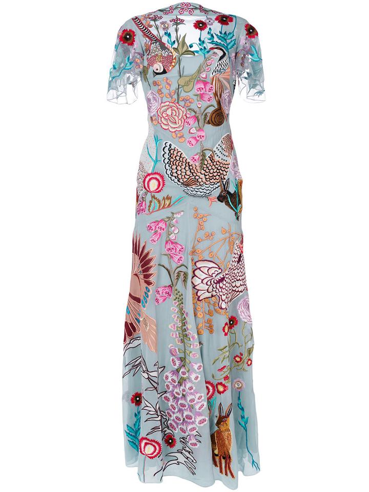 Temperley London - Woodland Long Dress - Women - Silk/nylon/spandex/elastane - 6, Blue, Silk/nylon/spandex/elastane