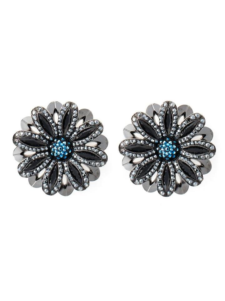 Lanvin Flower Clip On Earrings, Women's, Blue, Glass/brass/pewter