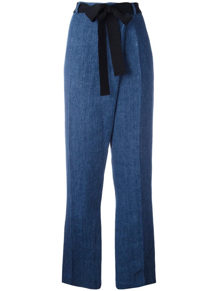 Victoria Beckham - Wide Leg Trousers - Women - Cotton/linen/flax - 8, Blue, Cotton/linen/flax