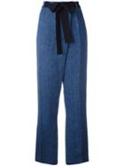 Victoria Beckham - Wide Leg Trousers - Women - Cotton/linen/flax - 8, Blue, Cotton/linen/flax