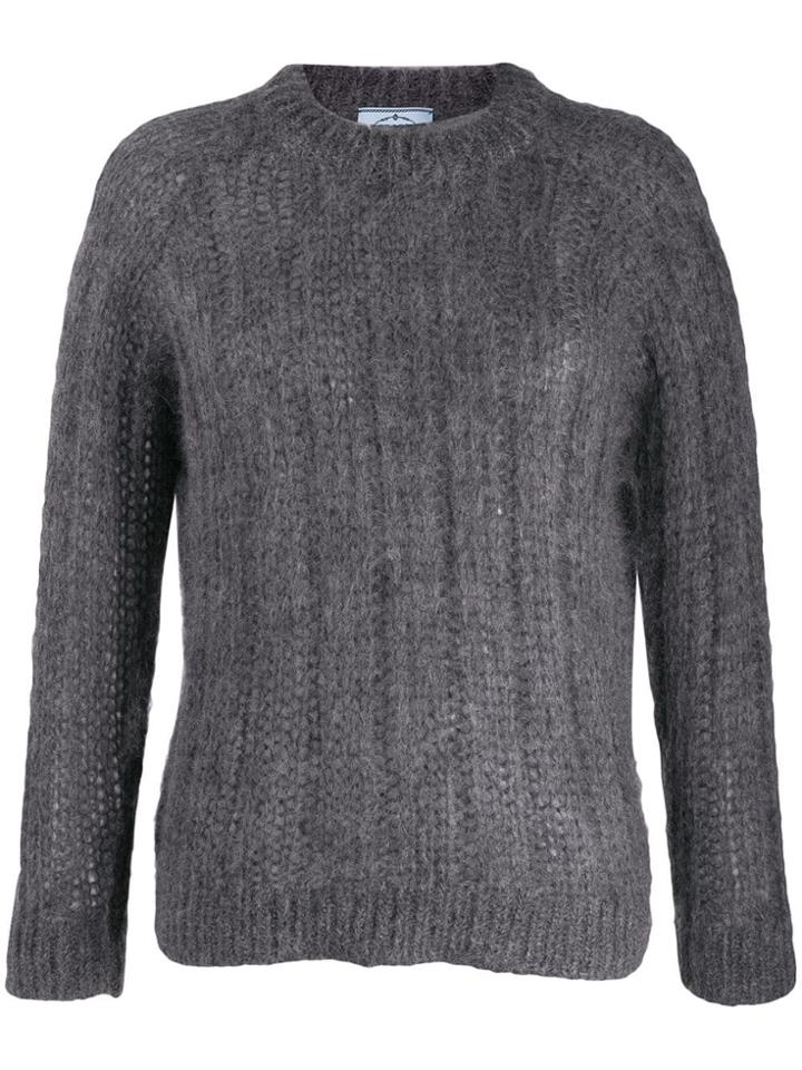 Prada Crew Neck Chunky Knitted Jumper - Grey