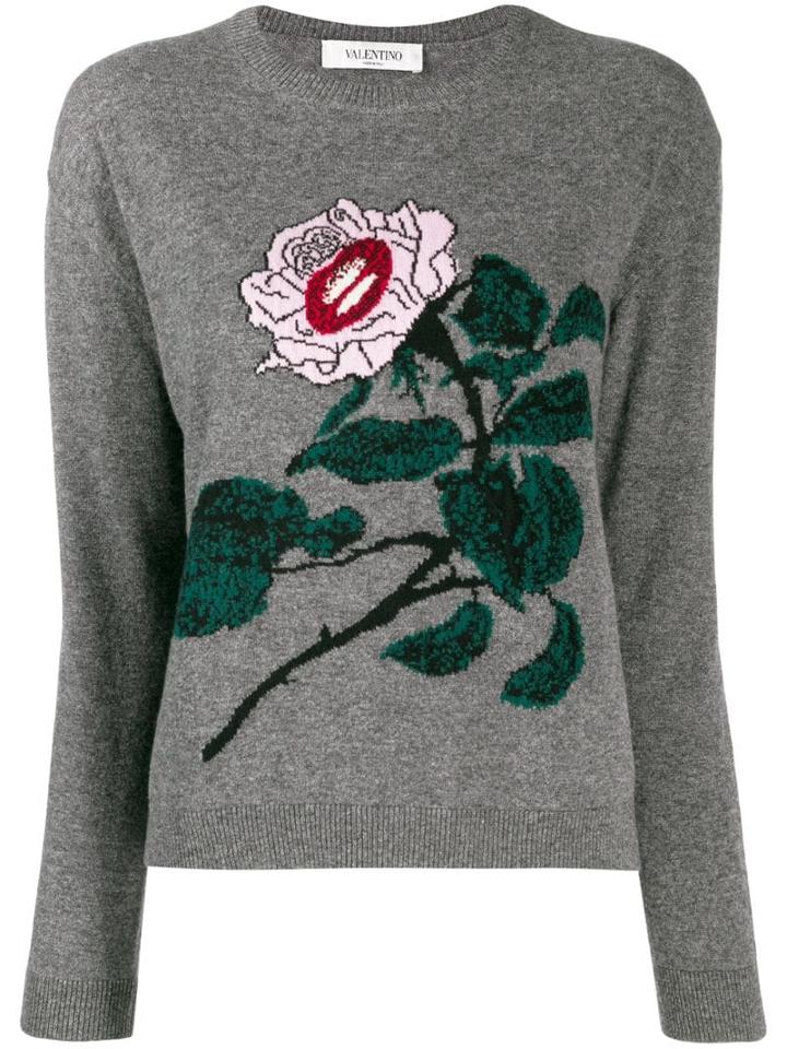 Valentino Embroidered Knitted Sweater - Grey
