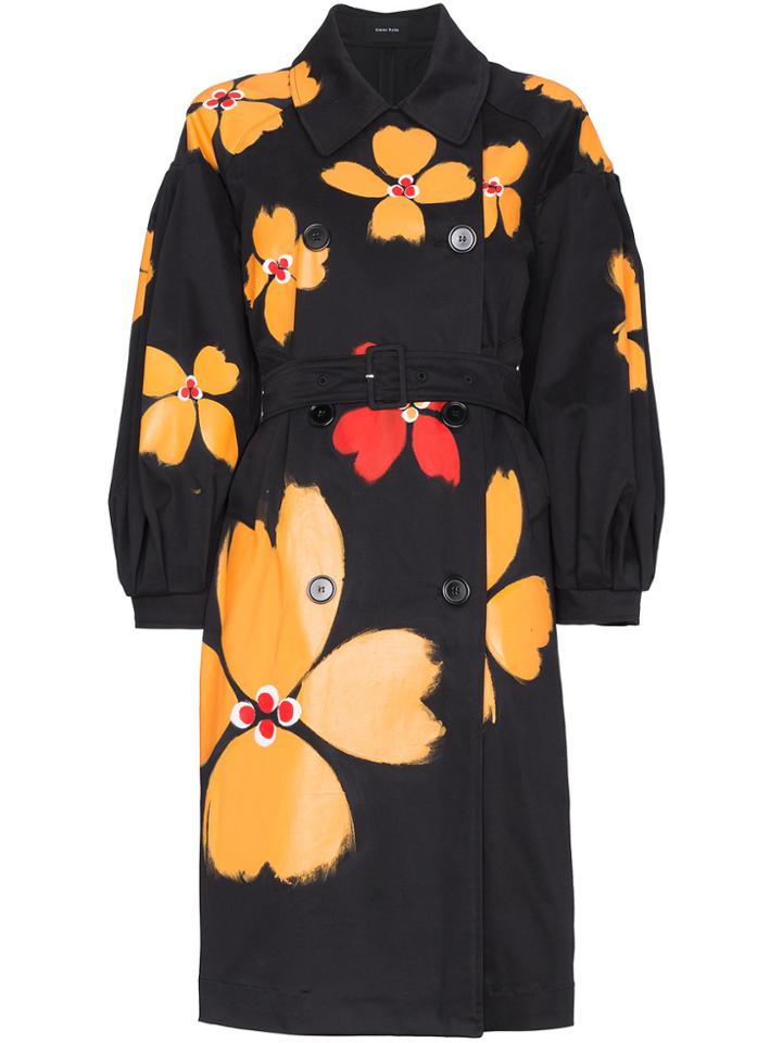 Simone Rocha Floral Trench Coat - Black