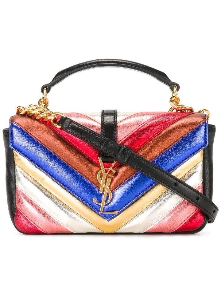 Saint Laurent College Chain Wallet, Women's, Black, Calf Leather