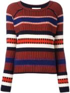 Tory Burch Striped Contrast Knit Sweater, Women's, Size: Medium, Blue, Acrylic/polyamide/viscose/alpaca