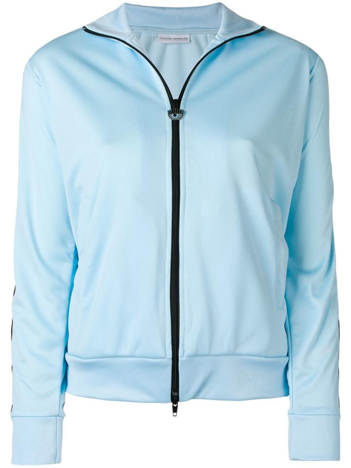 Chiara Ferragni Embroidered Satin Bomber Jacket - Blue