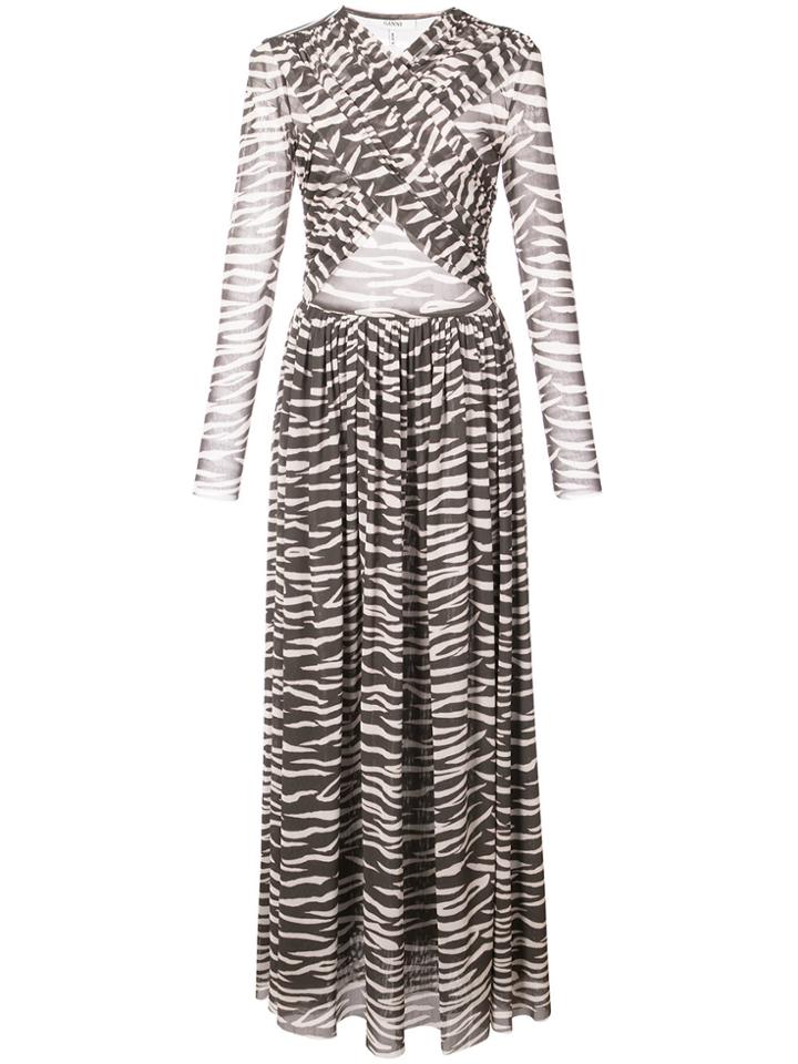Ganni Sheer Zebra Print Dress - Brown
