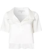 Carolina Herrera Shortsleeved Cropped Shirt, Women's, Size: 2, White, Silk/cotton