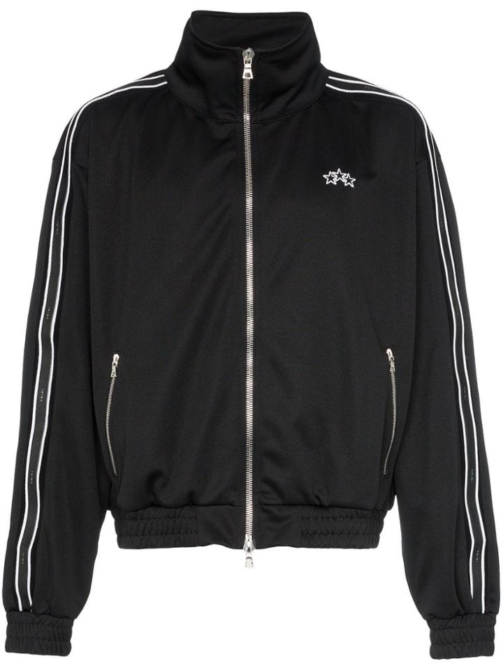 Amiri Logo Embroidered Leather Trim Bomber Jacket - Black