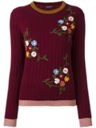 Roberto Collina Floral Ribbed Jumper, Women's, Size: Medium, Pink/purple, Nylon/polyester/acetate/cashmere