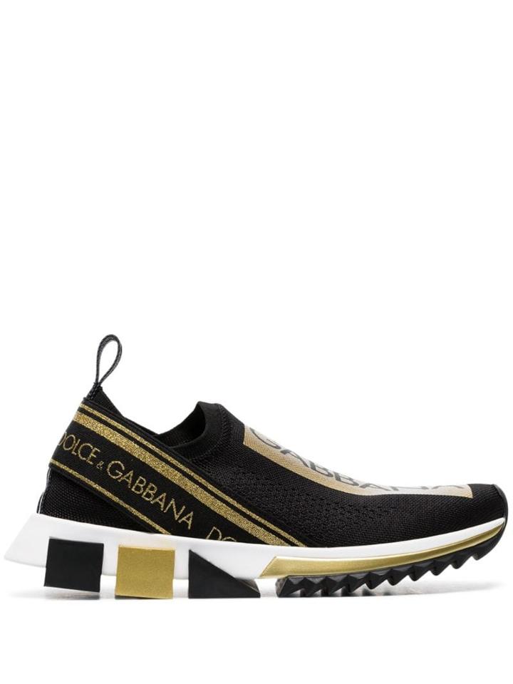 Dolce & Gabbana Black And Gold Atletica Stretch Slip-on Sneakers