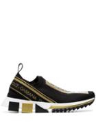 Dolce & Gabbana Black And Gold Atletica Stretch Slip-on Sneakers