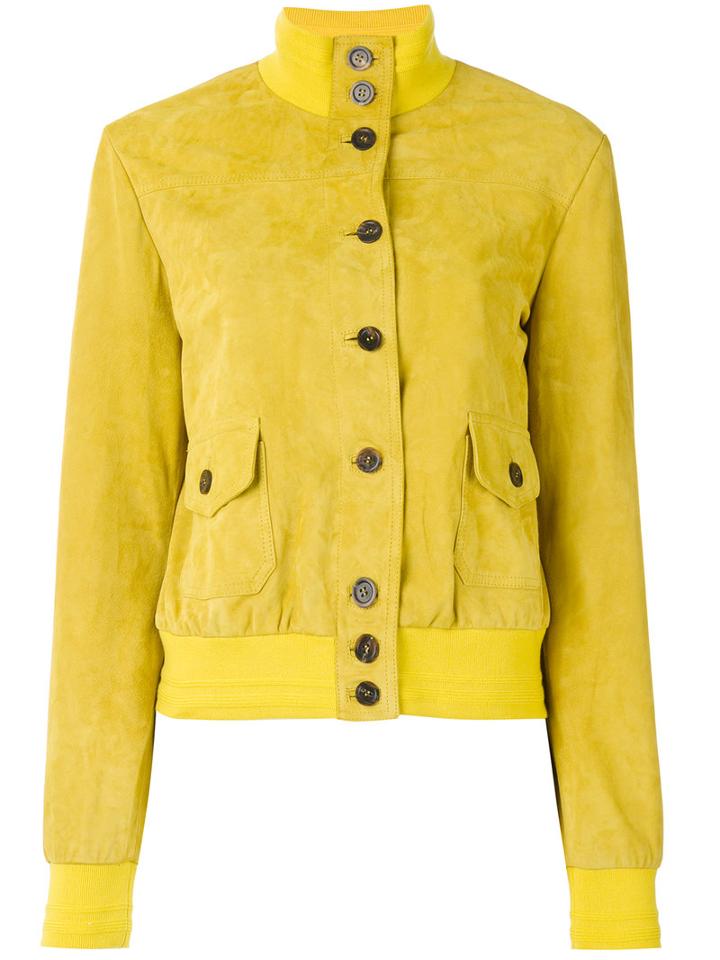 Simonetta Ravizza - Band Collar Bomber Jacket - Women - Cupro/goat Suede - 40, Yellow/orange, Cupro/goat Suede