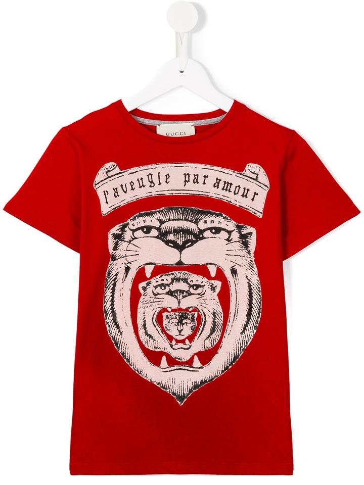 Gucci Kids Lion Print T-shirt, Boy's, Size: 8 Yrs, Red