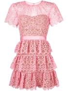 Self-portrait Embroidered Tiered Mini Dress - Pink