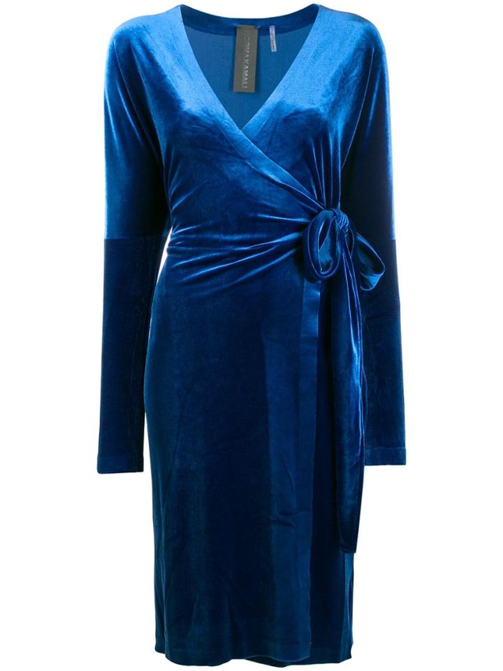 Norma Kamali Velvet Wrap Dress - Blue