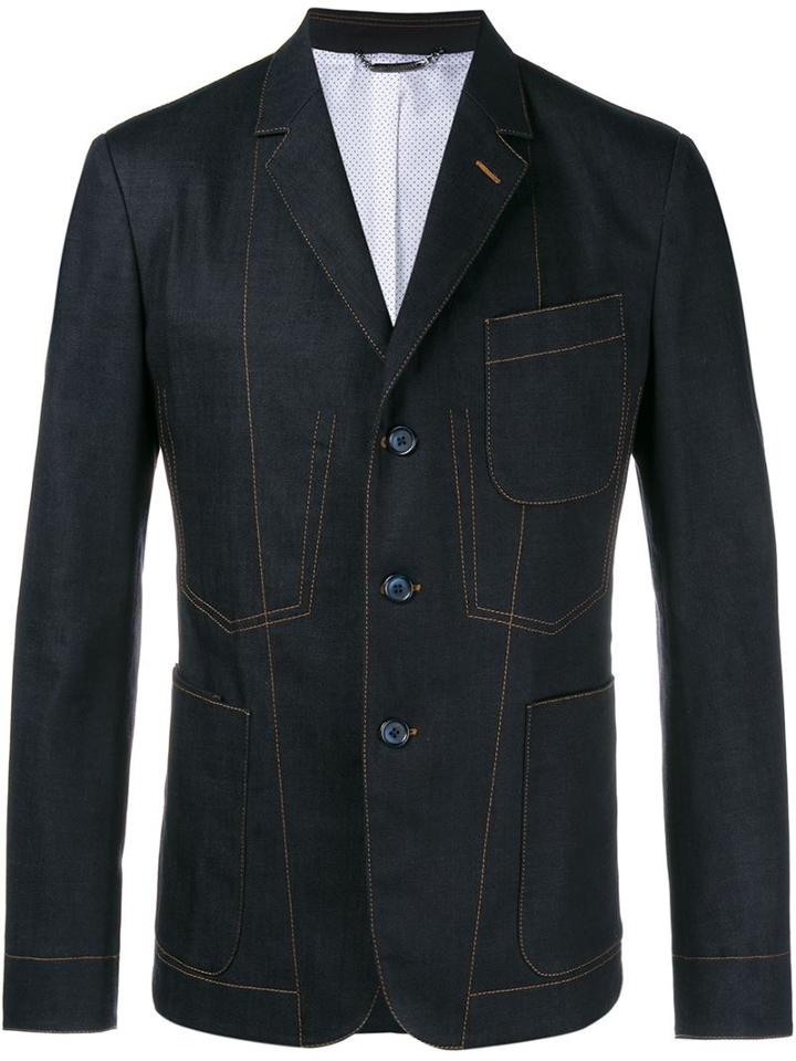 Dolce & Gabbana Denim Blazer, Men's, Size: 54, Blue, Cotton/leather/spandex/elastane
