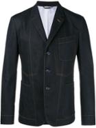 Dolce & Gabbana Denim Blazer, Men's, Size: 54, Blue, Cotton/leather/spandex/elastane