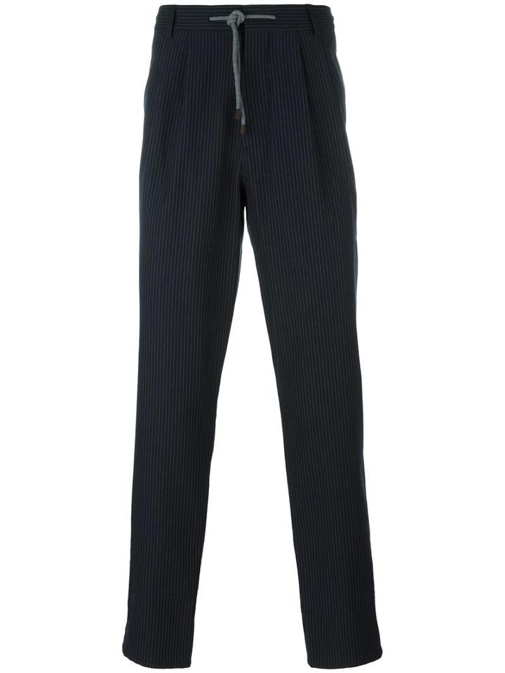 Brunello Cucinelli Pinstripe Straight Trousers, Men's, Size: 52, Blue, Cotton/acetate/cupro