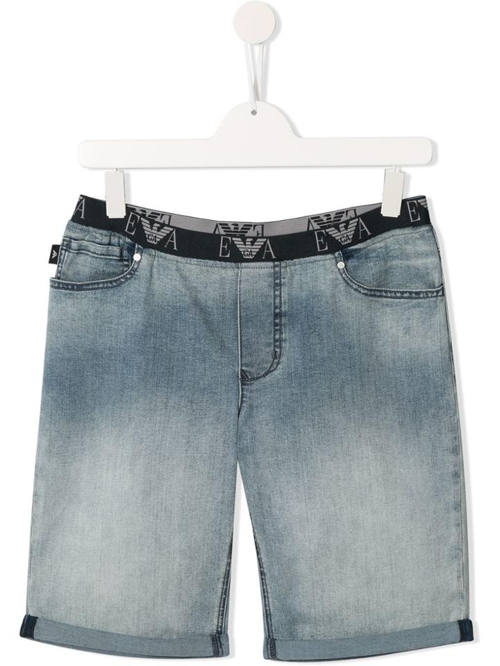 Emporio Armani Kids Elasticated Waistband Denim Shorts - Blue